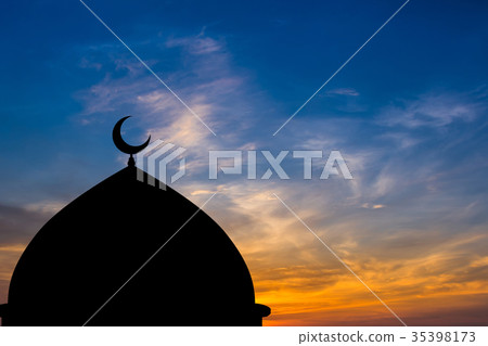 Mosque dome silhouette in Twilight time Mosque dome silhouette in Twilight time 35398173