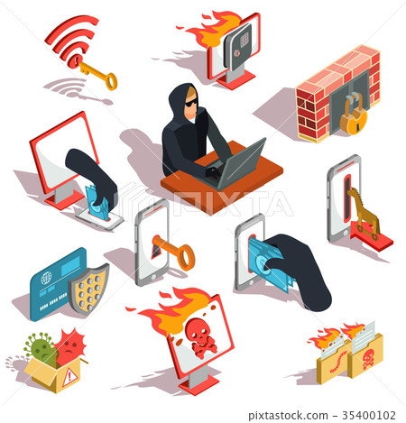Set of isometric hacker icons 35400102