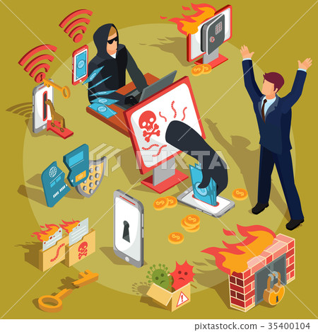 Set of isometric hacker icons 35400104