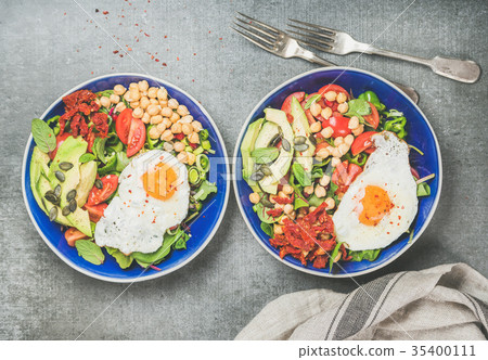 Clean eating concept breakfast with fried egg 35400111