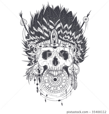 illustration of a human skull in an indian illustration of a human skull in an indian 35400112