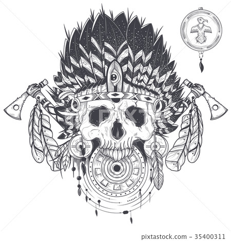 illustration of a human skull in an indian illustration of a human skull in an indian 35400311
