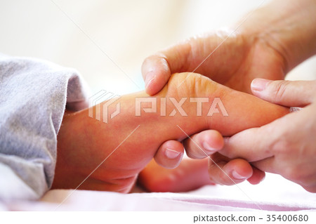 Right Leg of newborn baby is having a massage. Right Leg of newborn baby is having a massage. 35400680