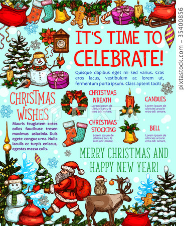 Christmas and New Year holiday card with greetings 35400856