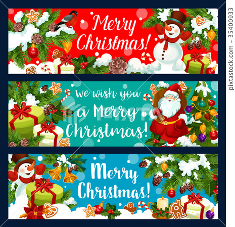 Merry Christmas Santa holiday gifts vector banners 35400933