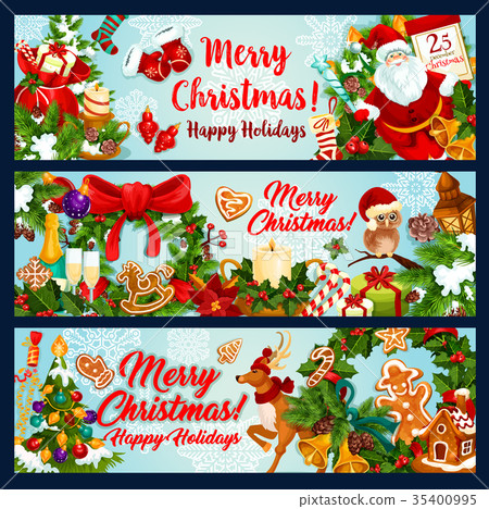 Christmas, New Year winter holidays festive banner 35400995