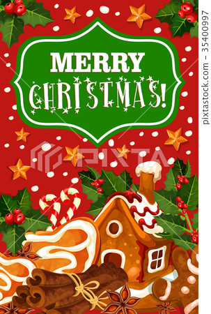 Christmas cookie greeting card of New Year dessert 35400997
