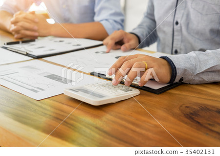 Team work process. young business managers crew working with new 35402131