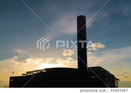 Evening view of the Asahi Environment Center in Kawaguchi City, Saitama Prefecture 35403067