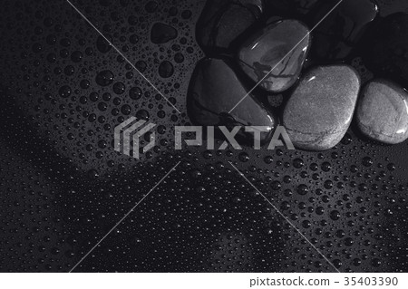water rain drop with stones on shiny luxury black water rain drop with stones on shiny luxury black 35403390
