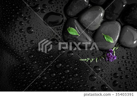 rain drop with stones on shiny luxury black  35403391