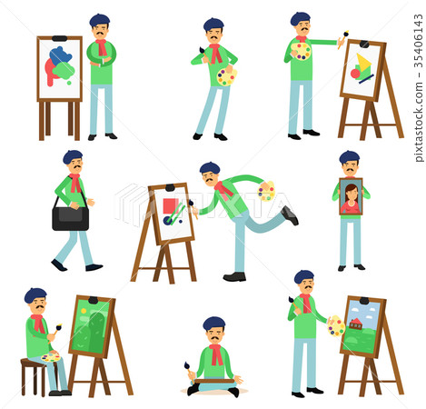 Talented artist painter colorful character set 35406143