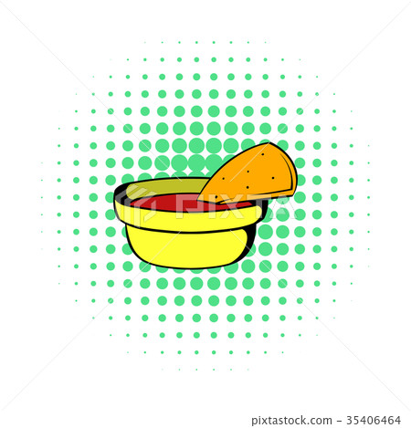 Pepper sauce with pita bread icon, comics style 35406464