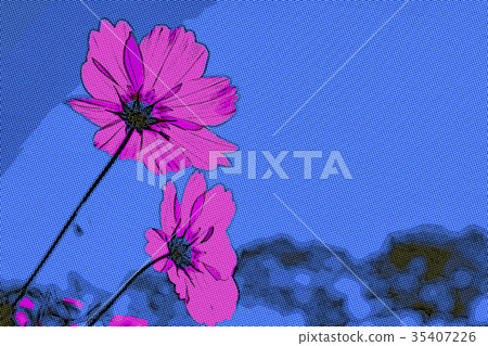 Dot Art Drawing; Pink Cosmos Standing Up TowerdSky Dot Art Drawing; Pink Cosmos Standing Up TowerdSky 35407226