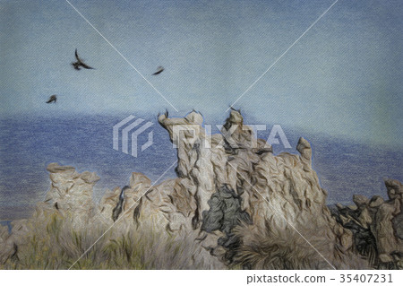 Conte Drawing; Natural Rock Formation 35407231