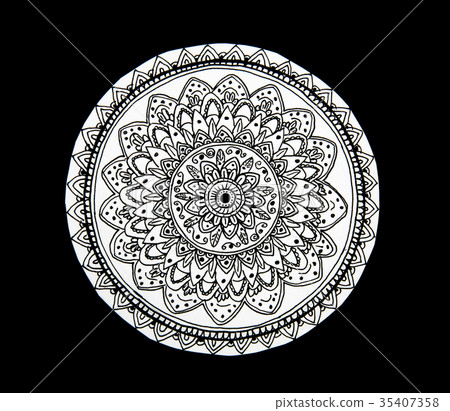 Mandala flower black and white 35407358