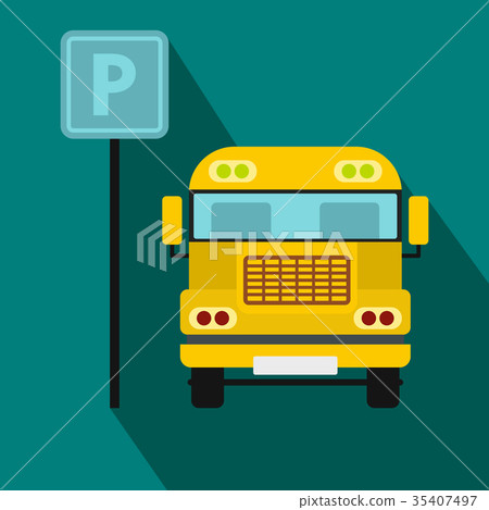 Parking sign and yellow bus icon, flat style Parking sign and yellow bus icon, flat style 35407497