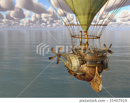 Fantasy hot air balloon over the sea Fantasy hot air balloon over the sea 35407919