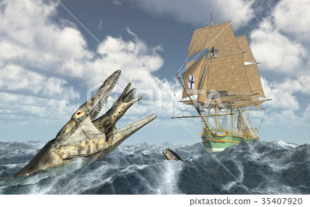 Sea monsters and sailing ship Sea monsters and sailing ship 35407920