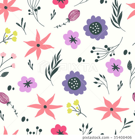 Seamless pattern with pastel flowers. - Stock Illustration [35408406 ...