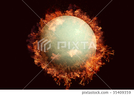 Planet in fire - Uranus. Science fiction art. 35409359