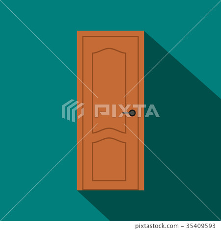 Wooden door icon, flat style 35409593