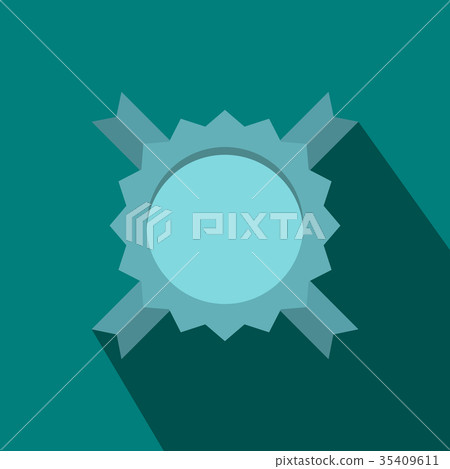 Blue blank award rosette with ribbon icon 35409611