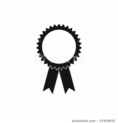Blank award rosette with ribbon icon, simple style 35409642