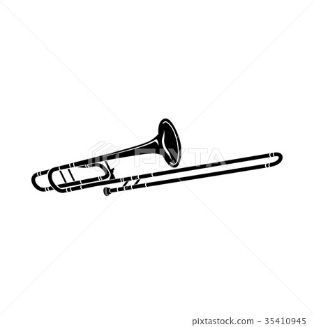 Trombone music instrument icon, black simple style Trombone music instrument icon, black simple style 35410945