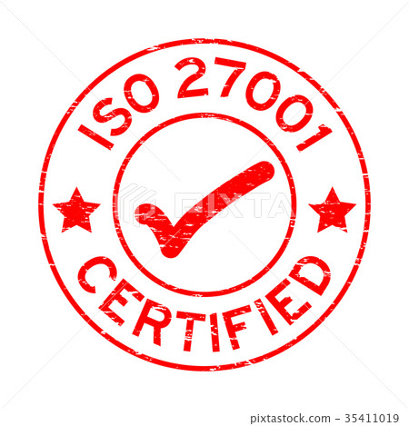 Grunge red ISO 27001 certified round rubber stamp 35411019