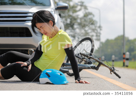 Accident car crash with bicycle on road Accident car crash with bicycle on road 35411056