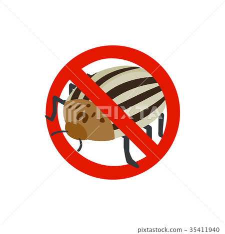 Warning sign with colorado potato beetle icon Warning sign with colorado potato beetle icon 35411940