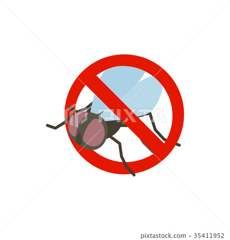 Warning sign with fly icon, isometric 3d style Warning sign with fly icon, isometric 3d style 35411952
