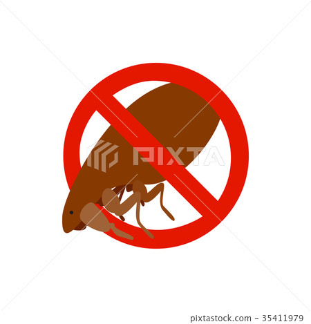 Warning sign with flea icon, isometric 3d style Warning sign with flea icon, isometric 3d style 35411979