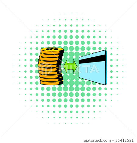 Transfer of cash to card icon, comics style Transfer of cash to card icon, comics style 35412581