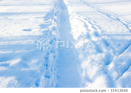Winter trail, the road in the snow Winter trail, the road in the snow 35413640