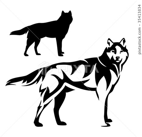 standing wolf black and white vector design 35413834