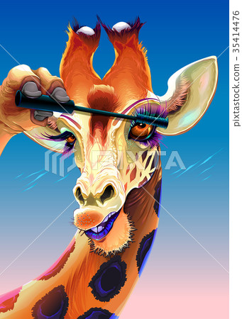 Giraffe is applying the mascara on her eyelashes Giraffe is applying the mascara on her eyelashes 35414476