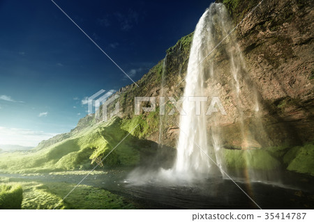 Seljalandfoss waterfall in summer time, Iceland 35414787