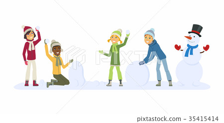 Happy international children play outdoors - 35415414