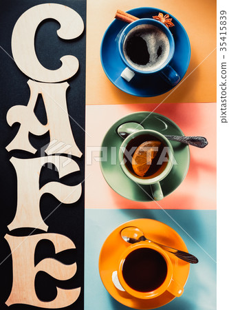 cup of coffee, tea and cacao cup of coffee, tea and cacao 35415839