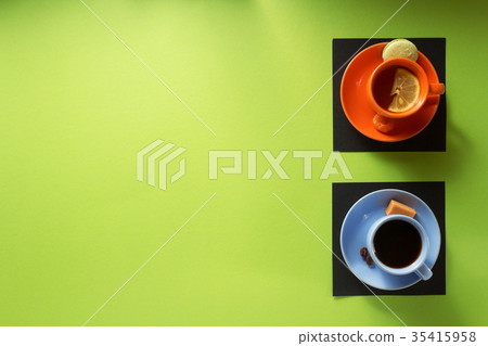 cup of coffee and tea at paper background cup of coffee and tea at paper background 35415958