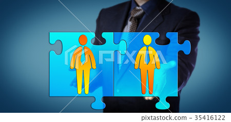 Unrecognizable Manager Connects Two Professionals 35416122