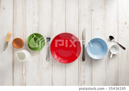 kitchenware and crockery at  wooden background 35416195