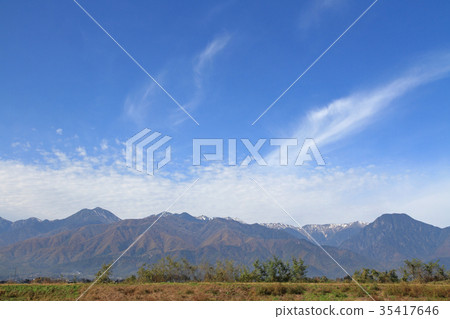 Azumino The Northern Alps in the fall seen from the banks of the Mansui River 35417646
