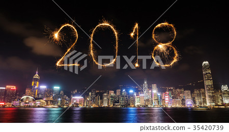 2018 Happy new year firework Sparkle, Hong Kong 35420739