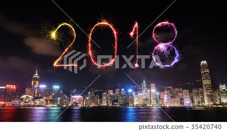 2018 Happy new year firework Sparkle, Hong Kong 35420740