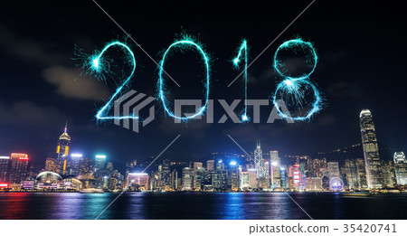 2018 Happy new year firework Sparkle, Hong Kong 2018 Happy new year firework Sparkle, Hong Kong 35420741