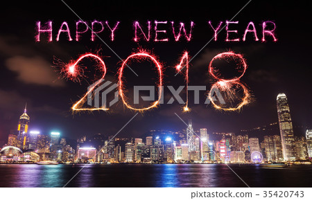 2018 Happy new year firework Sparkle, Hong Kong 2018 Happy new year firework Sparkle, Hong Kong 35420743
