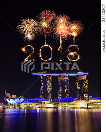2018 Happy new year firework at Singapore city 35420807